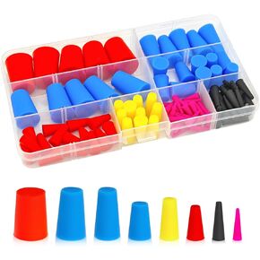BESULEN 60Pcs Silicone Rubber Tapered Plug, 1/16" to 5/8" Universal 8 Size High Temperature Resistant Assortment Kit, Masking Off Holes Tapered Plug for Powder Coating Spraying Painting (60)