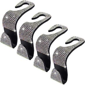 Ettonsun 4-Pack Bling Car Hooks للمحافظ والحقائب، خطاف حقيبة محفظة السيارة من حجر الراين، خطافات مقعد مسند رأس السيارة، خطافات شماعات السيارة للمقعد الخلفي، حامل محفظة السيارة هوك الملحقات الداخلية للنساء هدية فتاة in Kuwait