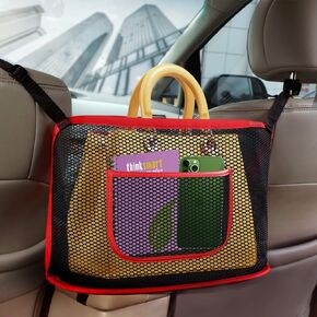 Car Mesh Organizer, Car Net Pocket Handbag Holder, Seat Back Net Bag, Barrier of Backseat Pet Kids, Cargo Tissue Purse Holder, Driver Storage Netting Pouch. (Red)