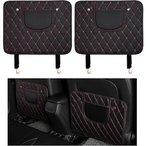 2 PCS Car Kick Mats, Leather Back Seat Protector with Storage Bag, Waterproof Automotive Backseat Cover Pad Prevent Kids Dirt Mud and Scratch, Interior Car Accessories(Black & Beige)