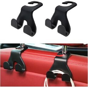 2 PCS Car Headrest Hooks, 2 in 1 Car Back Seat Hanging Hook, Durable Automotive Purse Hooks, Universal Vehicle Interior Storage Organizer for Purses and Grocery Bags (Black)
