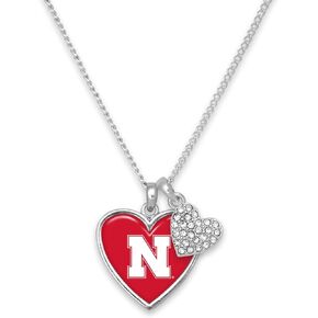 Nebraska Cornhuskers Amara Crystal Heart Silver Chain Necklace Jewelry Gift