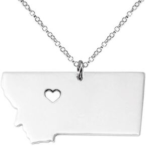 Stainless Steel I Love Montana Necaklce, Yellowstone Big Sky Country Treasure State Grizzlies Bobcats Heart Pendant (Silver)