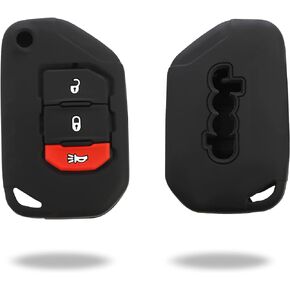 TOMALL 2Pcs Silicone Key Fob Cover 3 Buttons Keyless Jacket Protector Holder Remote Rubber Cover Case Compatible with Jeep Wrangler JL Gladiator JT 2018 2019 2020 for Flip Key (Black)