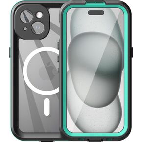 for iPhone 15 Case Waterproof Dustproof, [IP68 Underwater] [Compatible with Magsafe] [Built-in Screen Protector] Full Body Heavy Duty Rugged Phone Cover 6.1 inch, Black/Clear