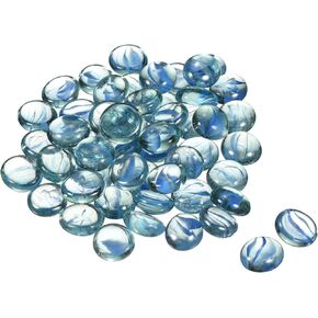 MECCANIXITY Decorative Flat Glass Marbles 17-19mm Rock Vase Filler Beads Pebbles Petal Blue for Fish Tank Table Scatter Decor, 50 Pcs