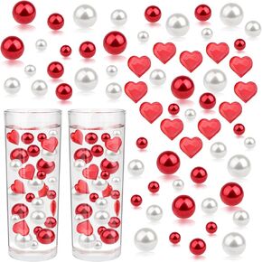 10152 pcs Valentine's Day Vase Filler White and Red Pearl Beads Heart Floating Vase Fillers for Wedding Home Table Party Decor Valentine's Day Decor