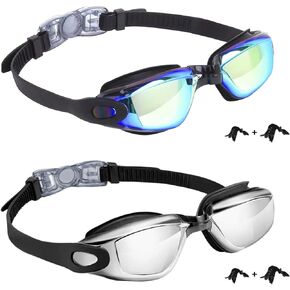 Kids Swim Goggles,2 Pack Anti-Fog Leak Proof Kids Swimming Goggles,Anti-UV Clear Vision Glasses for Children Age 6-14 (Aqua & Black Silver)