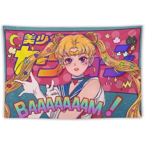 Japanese Anime Kawaii Tapestry Sailor M Moon Tapestry Moon Pink Tapestry Cute Art Tapestry Poster Wall Hanging Curtain Decor Bedroom Home Living
