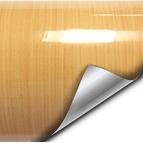 VViViD High Gloss Golden Pine Wood Grain Faux Finish Textured Vinyl Wrap Roll Sheet Film for Home Office Furniture DIY No Mess Easy to Install Air-Release Adhesive (2ft x 48 Inch)