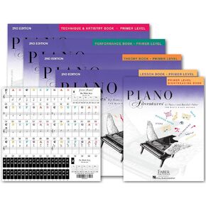 Piano Adventures Primer Level Bundle Set 5 books By Nancy Faber - Lesson, Theory, Performance, Sightreading, Technique & Artistry Books & Juliet Music Piano key Stickers (P)