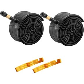26 X1.9/2.125 AV 48mm Schrader Valve Mountain Bike Inner Tube Pack of 2 with 2 Bike Tire Levers