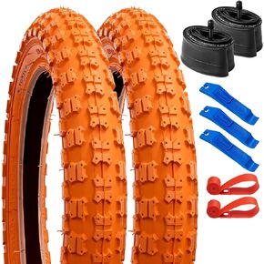 YunSCM 12.5" Kid Bike Tires 12 ½ X 2 ¼ (62-203) and 12.5" Tubes Schrader Valve with 2 Rim Strips Compatible with 12.5 x 2.25 12 1/2 x2 1/4 Bike Tires and Tubes (Orange)
