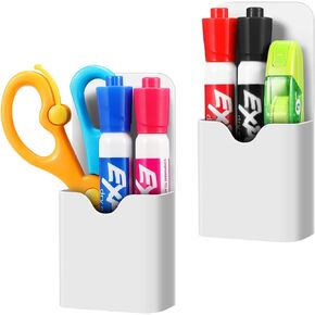 CaseBot Magnetic Marker Holder, Pen Holder for Whiteboard or Fridge, Magnet Pencil Cup Storage Organizer for Office, Home, Locker and Metal Cabinets, 2 Pack, White
