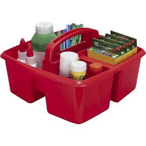 Storex 3-Compartment Small Caddy – Multipurpose Classroom Organizer with Handle, Crimson, 6-Pack (00949A06C)