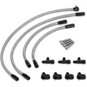 PTNHZ Steam Vent Hose Kit 4 AN Aluminum Complete Coolant Crossover Transmission Fluid Cooler Hose Line Stainless Steel Silica Gel Nylon woven fabric For LSX LS1 LS2 LS6 LM7 (Black)