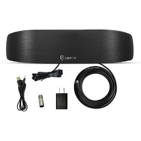 ANTOP Radio Antenna, Indoor Amplified AM FM Antenna 50 Miles Multi-Directional Reception for Stereo Radio Audio Signals, Built-in Amplifier Signal Booster and 4G LTE Filter