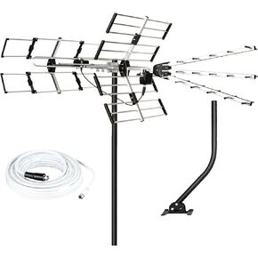 Five Star HDTV Outdoor Antenna 200 Miles Long Range 2024 Upgraded Yagi VHF UHF Support ATSC 3.0 and 4K Broadcast with 21" mounting Pole