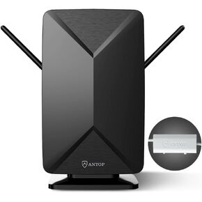ANTOP HDTV Antenna Flat Panel Mini Big Boy Indoor Outdoor Smartpass Amplified HDTV Aerial 70 to 80 Miles Long Range, Black (Renewed)
