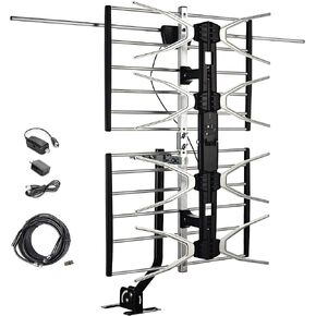 Digital HDTV Outdoor Amplified Antenna - 150 Miles Range - Mounting Pole & 40 feet RG6 Coaxial Cable Included - Optimized Performance in UHF & VHF - Tools Free Installation