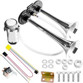 150DB Air Horn kit,Super Loud Dual Train Trumpet kit with 120 PSI Air Compressor Compatible with 12V Cars Trucks Trains Vans Boats 2 In 1 Black