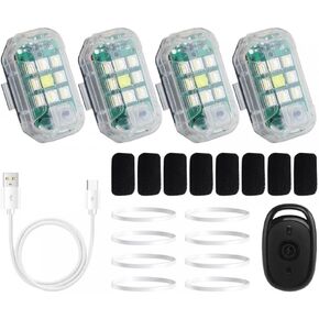 4PCS Motorcycle Strobe Lights, Portable Anti Collision LED Lights USB Charging Warning Lights with Remote Control for Cars Drones Motorcycles E-Bicycles
