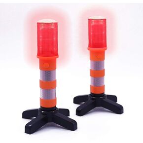 Aolyty 2 LED Emergency Roadside Flashing Flares Red Roadside Beacon Safety Strobe Light Road Warning Magnetic Base Signal Alert Upright Stand Storage Case