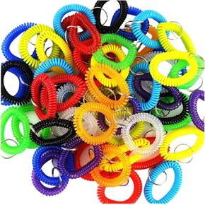Pack of 55 Wristlet Keychains Stretchable Plastic Wrist keychain Bracelet KeyChain Wrist Coil Wrist Band Key Ring Chain Holder Tag