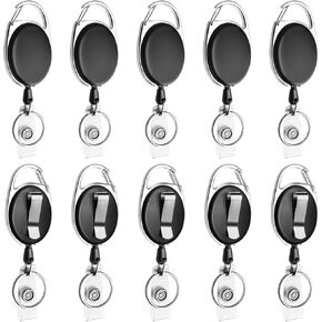 Retractable Badge Reel with Carabiner Belt Clip and Key Ring for ID Card Key Keychain Badge Holder Black 10 Pack by NATUREBELLE in Saudi Arabia