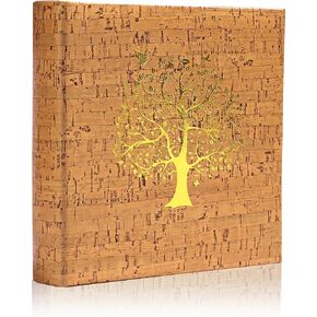 Holoary Photo Album 4x6 50 Sheets 100 Pages 200 Pockets Photos 2 Pictures Per Page, Faux Leather Spine and Printed Bark Texture Color Hot Stamping for Family Wedding Anniversary Baby Vacation (Tree