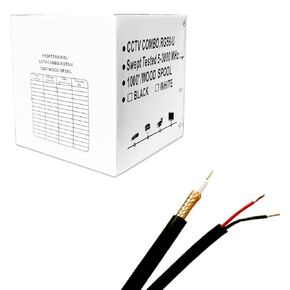 1000 قدم كابل سيامي RG59 محوري CCTV كومبو أسود - 20AWG RG59 + 18/2 18AWG Power