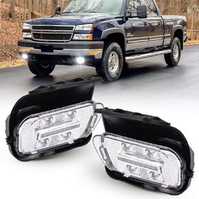 New Version LED Fog Light Replacement For 2003-2007 Chevy Silverado 1500 2500 3500/2002-2006 Chevy Avalanche LED Fog Lamps 1 Pair(Black Housing with Clear Lens)