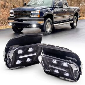 New Version LED Fog Light Replacement For 2003-2007 Chevy Silverado 1500 2500 3500/2002-2006 Chevy Avalanche LED Fog Lamps 1 Pair(Black Housing with Clear Lens)