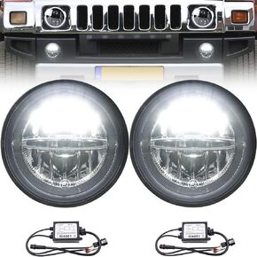 H2 LED Fog DRL Daytime Running Lamp Light Assembly for Hummer H2 2003 2004 2005 2006 2007 2008 2009 12V/10W Xenon White LED Halo Ring Driving Running Lights Lamps CE/E4/RoHs OEM#15258697 15205899