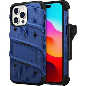 مجموعة ZIZO Bolt Bundle لهاتف iPhone 15 Pro Max مع واقي شاشة ومسند وحافظة - أزرق