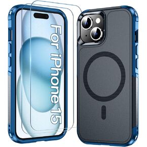 MOZOTER Magnetic for iPhone 15 Case with [2 Pcs Glass Screen Protector],[15 FT Shockproof][Compatible with Magsafe][Heavy Duty] Phone Case for iPhone 15,Dark Blue in Kuwait