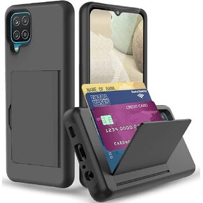 Galaxy A12 Case with Card Holder,Credit Card Slot Protective Wallet Cover Case for Samsung Galaxy A12 Edition - Black