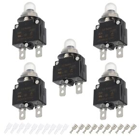 3A 5A 10A 15A 20A Manual Reset Push Button Circuit Breaker 125/250V AC 32V DC Generator Circuit Breaker with Crimp terminals and Waterproof caps kit
