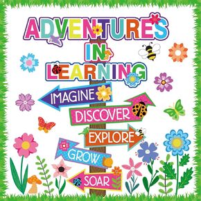 56 Piece Spring Bulletin Board for Classroom Decoration Spring Flower Supplies Spring Signpost Paper Cutouts Set Colorful Floral Bulletin Board Decorations for School Classroom Wall Decor Supplies
