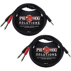 Pig Hog PB-S3410 3.5 mm Stereo to Dual 1/4" Mono (Male) Stereo Breakout Cable, 10 Feet (2-Pack)
