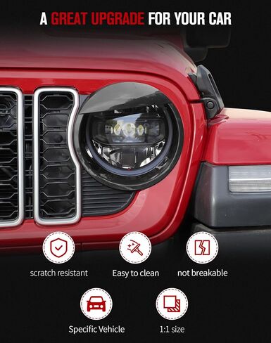 أغطية المصابيح الأمامية من JeCar ملحقات خارجية لحواف الإضاءة الأمامية Angry Brid المتوافقة مع Jeep Wrangler 2024 JL JLU & Gladiator JT 2024، أسود in Saudi Arabia