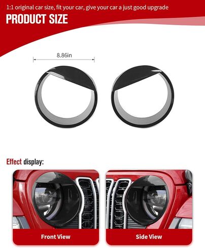 أغطية المصابيح الأمامية من JeCar ملحقات خارجية لحواف الإضاءة الأمامية Angry Brid المتوافقة مع Jeep Wrangler 2024 JL JLU & Gladiator JT 2024، أسود in Saudi Arabia