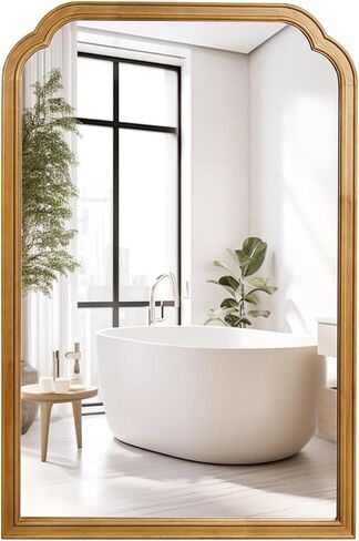 مرآة حائط بإطار خشبي لبيت المزرعة، مرآة حمام خشبية ريفية مقاس 20 بوصة × 30 بوصة لتزيين الحائط وغرفة النوم أو ديكور المنزل لغرفة المعيشة، طبيعية in Kuwait