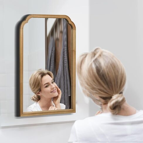 مرآة حائط بإطار خشبي لبيت المزرعة، مرآة حمام خشبية ريفية مقاس 20 بوصة × 30 بوصة لتزيين الحائط وغرفة النوم أو ديكور المنزل لغرفة المعيشة، طبيعية in Kuwait