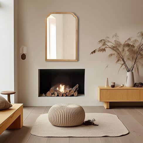 مرآة حائط بإطار خشبي لبيت المزرعة، مرآة حمام خشبية ريفية مقاس 20 بوصة × 30 بوصة لتزيين الحائط وغرفة النوم أو ديكور المنزل لغرفة المعيشة، طبيعية in Kuwait