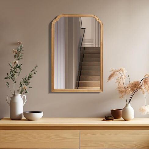 مرآة حائط بإطار خشبي لبيت المزرعة، مرآة حمام خشبية ريفية مقاس 20 بوصة × 30 بوصة لتزيين الحائط وغرفة النوم أو ديكور المنزل لغرفة المعيشة، طبيعية in Kuwait