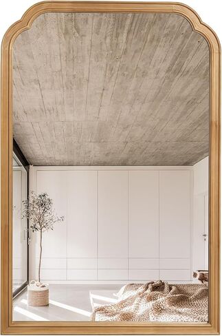 مرآة حائط بإطار خشبي لبيت المزرعة، مرآة حمام خشبية ريفية مقاس 20 بوصة × 30 بوصة لتزيين الحائط وغرفة النوم أو ديكور المنزل لغرفة المعيشة، طبيعية in Kuwait