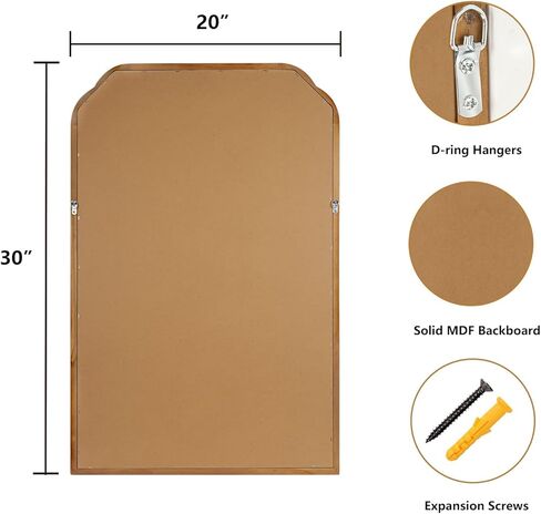 مرآة حائط بإطار خشبي لبيت المزرعة، مرآة حمام خشبية ريفية مقاس 20 بوصة × 30 بوصة لتزيين الحائط وغرفة النوم أو ديكور المنزل لغرفة المعيشة، طبيعية in Kuwait