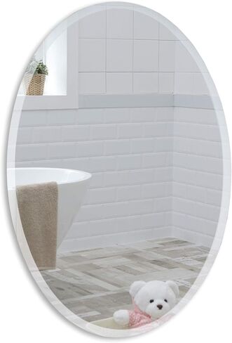 Neue Design Mood Oval Bathroom Mirror Wall Mounted (24 x 32 Inch), Vertical & Horizontal, Frameless with Beveled Edges for Bathroom Vanity in Saudi Arabia