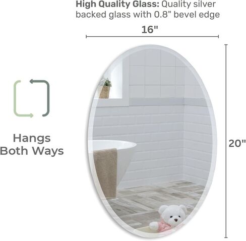 Neue Design Mood Oval Bathroom Mirror Wall Mounted (24 x 32 Inch), Vertical & Horizontal, Frameless with Beveled Edges for Bathroom Vanity in Saudi Arabia